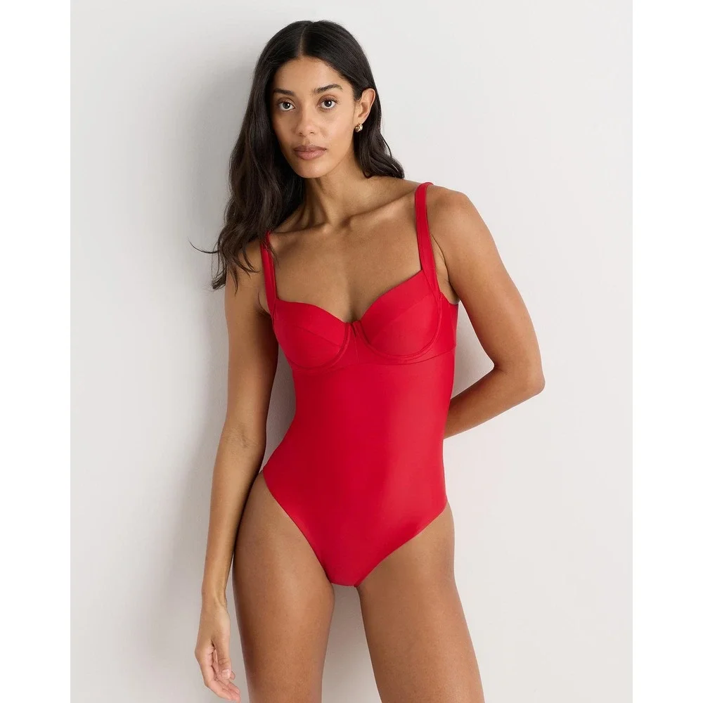 Quince Red Italian Underwire One-Piece Swimsuit S Adjustable Straps